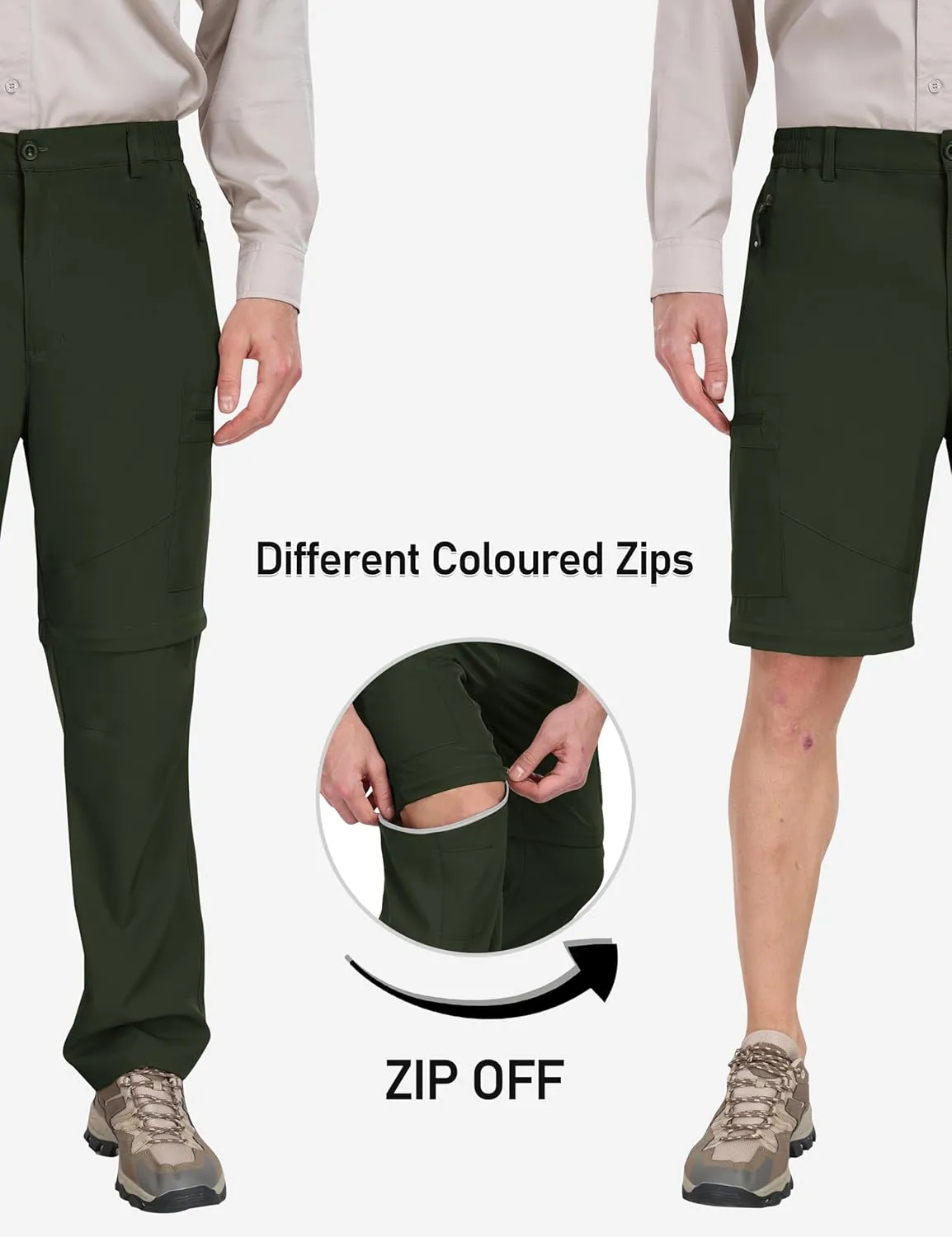 MoFiz Men's Hiking Pants Water Resistant Quick-Dry Lightweight Outdoor Sweatpants Convertible Zip Off Shorts 5-Zip Pockets