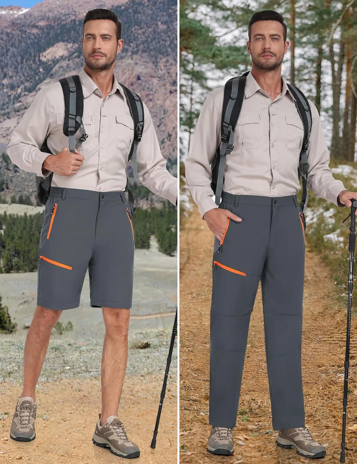 MoFiz Men's Hiking Pants Water Resistant Quick-Dry Lightweight Outdoor Sweatpants Convertible Zip Off Shorts 5-Zip Pockets