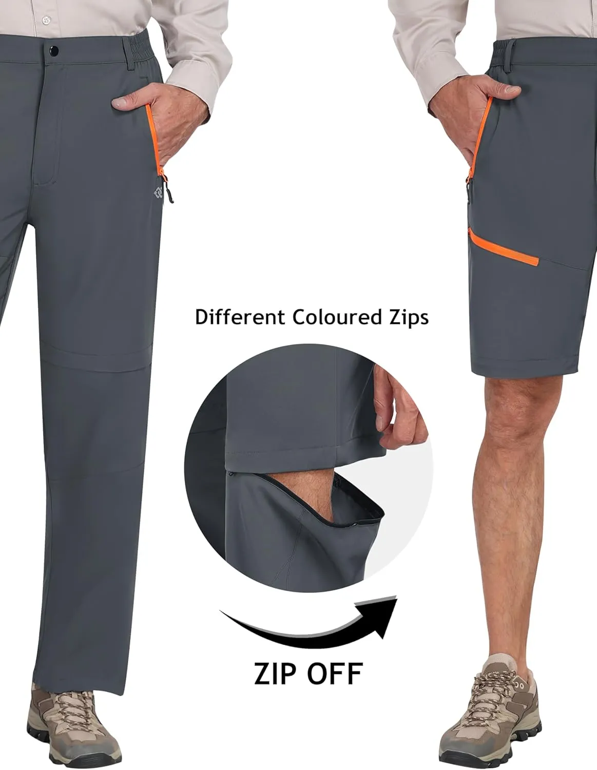 MoFiz Men's Hiking Pants Water Resistant Quick-Dry Lightweight Outdoor Sweatpants Convertible Zip Off Shorts 5-Zip Pockets