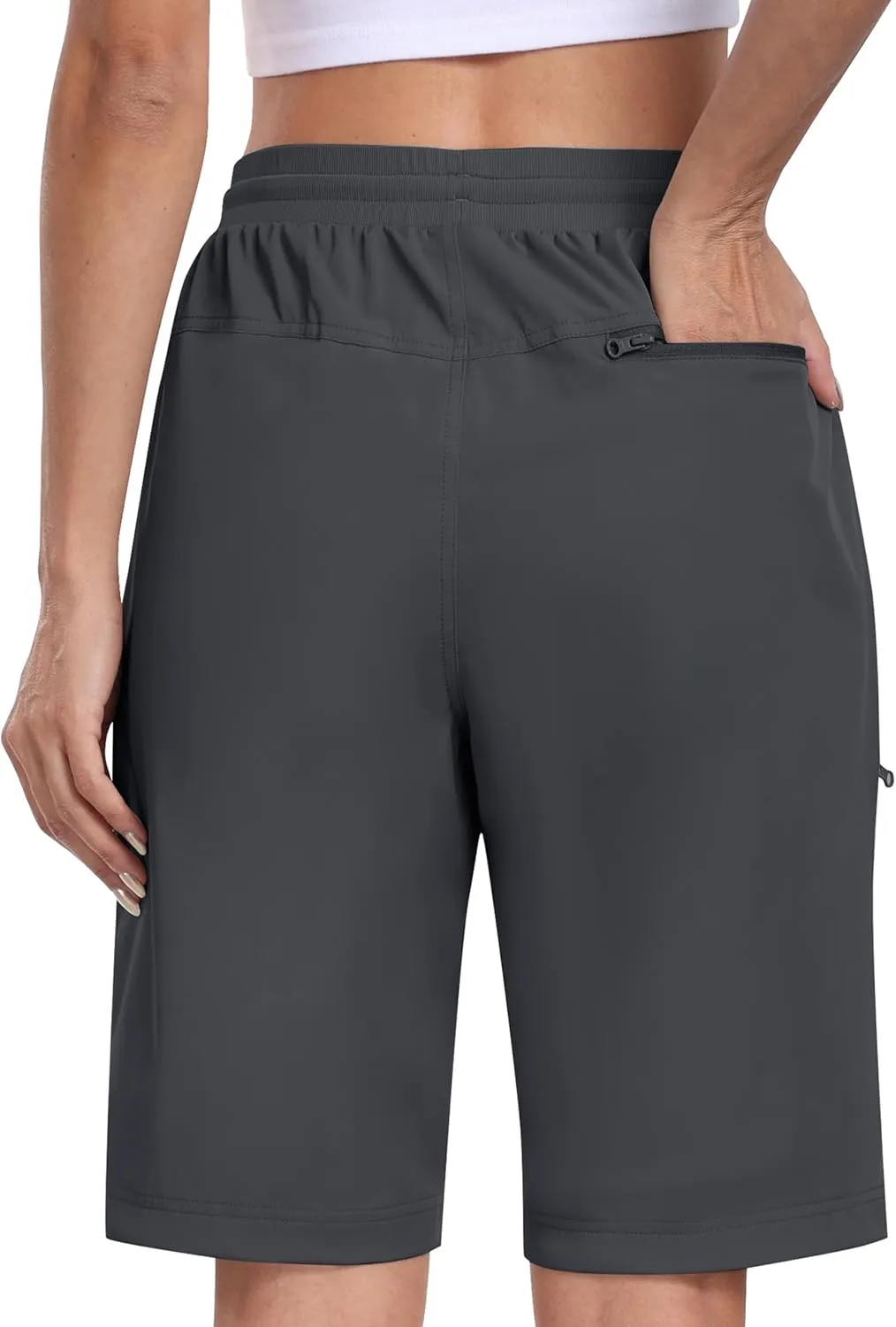 MoFiz Womens 10" Long Shorts for Women Knee Length Quick Dry Women Hiking Cargo Shorts Athletic Travel Golf with Zip Pockets