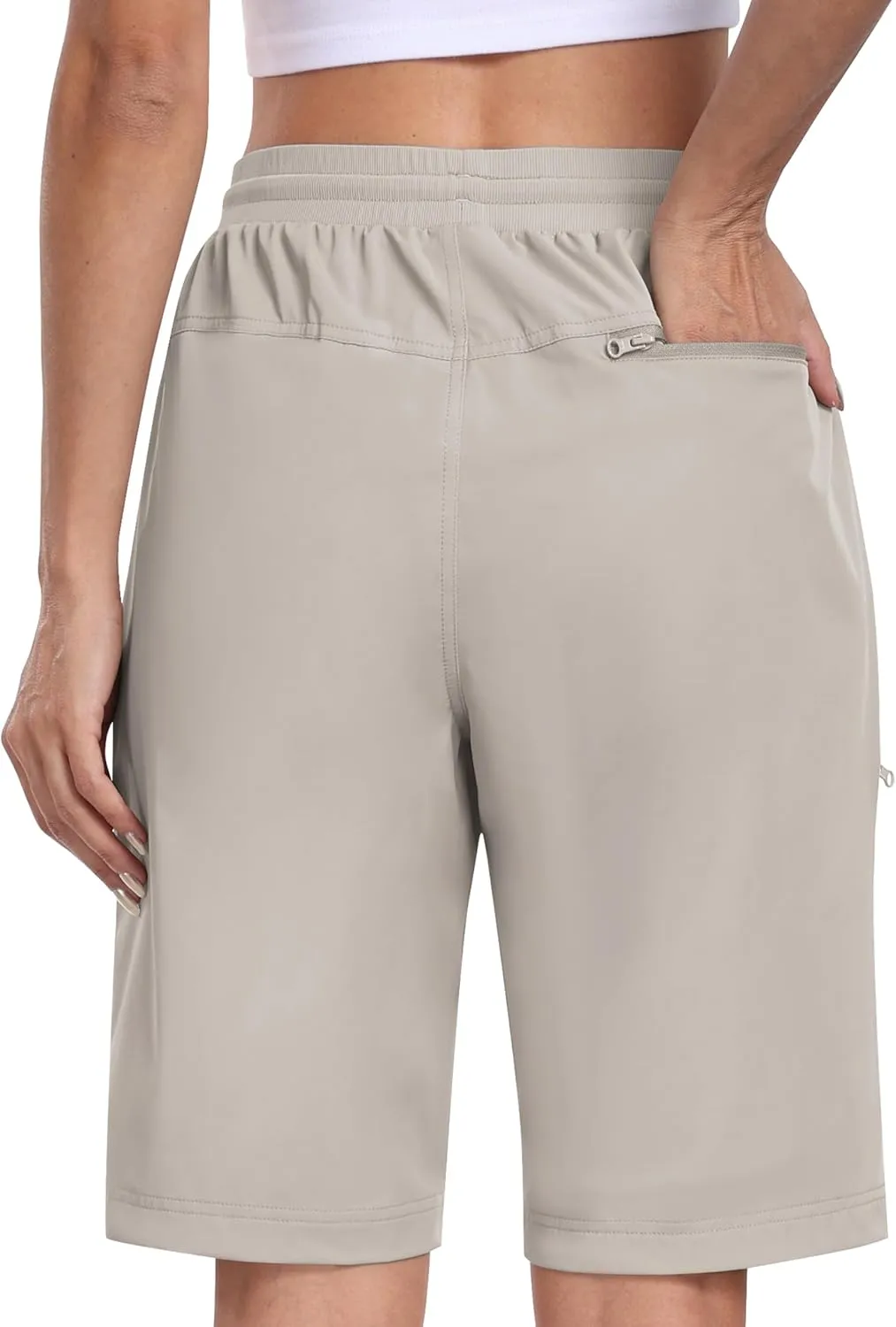 MoFiz Womens 10" Long Shorts for Women Knee Length Quick Dry Women Hiking Cargo Shorts Athletic Travel Golf with Zip Pockets