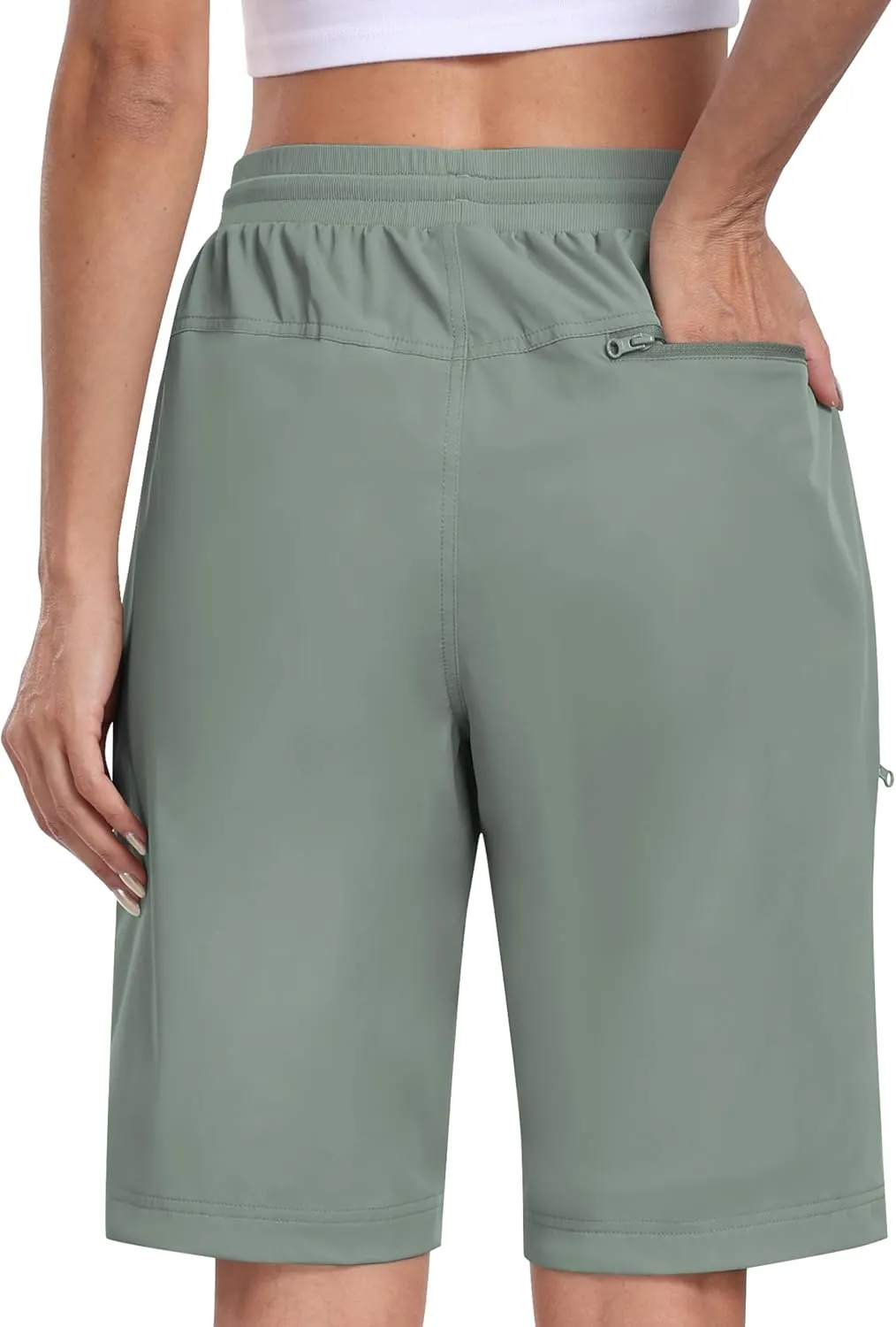 MoFiz Womens 10" Long Shorts for Women Knee Length Quick Dry Women Hiking Cargo Shorts Athletic Travel Golf with Zip Pockets
