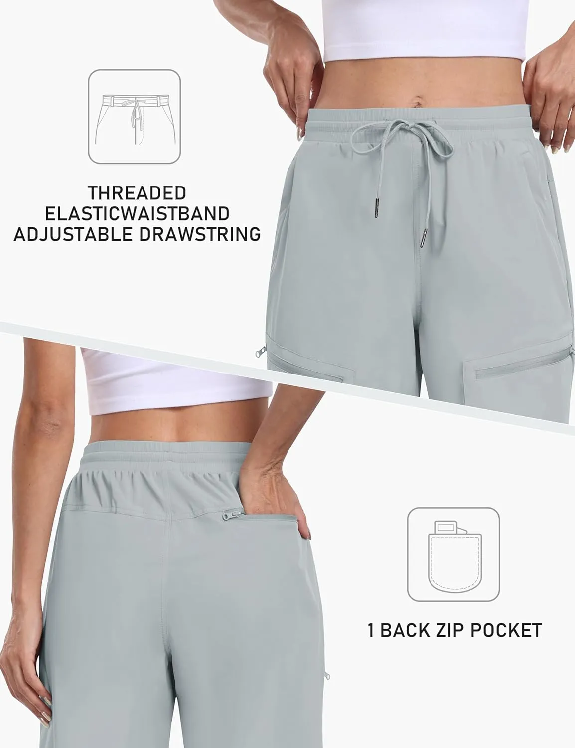 MoFiz Womens 10" Long Shorts for Women Knee Length Quick Dry Women Hiking Cargo Shorts Athletic Travel Golf with Zip Pockets
