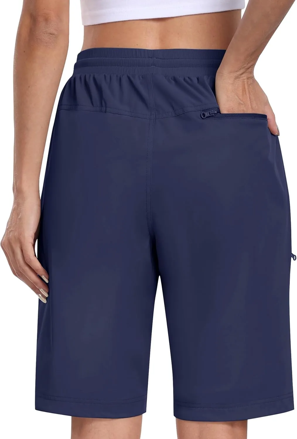 MoFiz Womens 10" Long Shorts for Women Knee Length Quick Dry Women Hiking Cargo Shorts Athletic Travel Golf with Zip Pockets