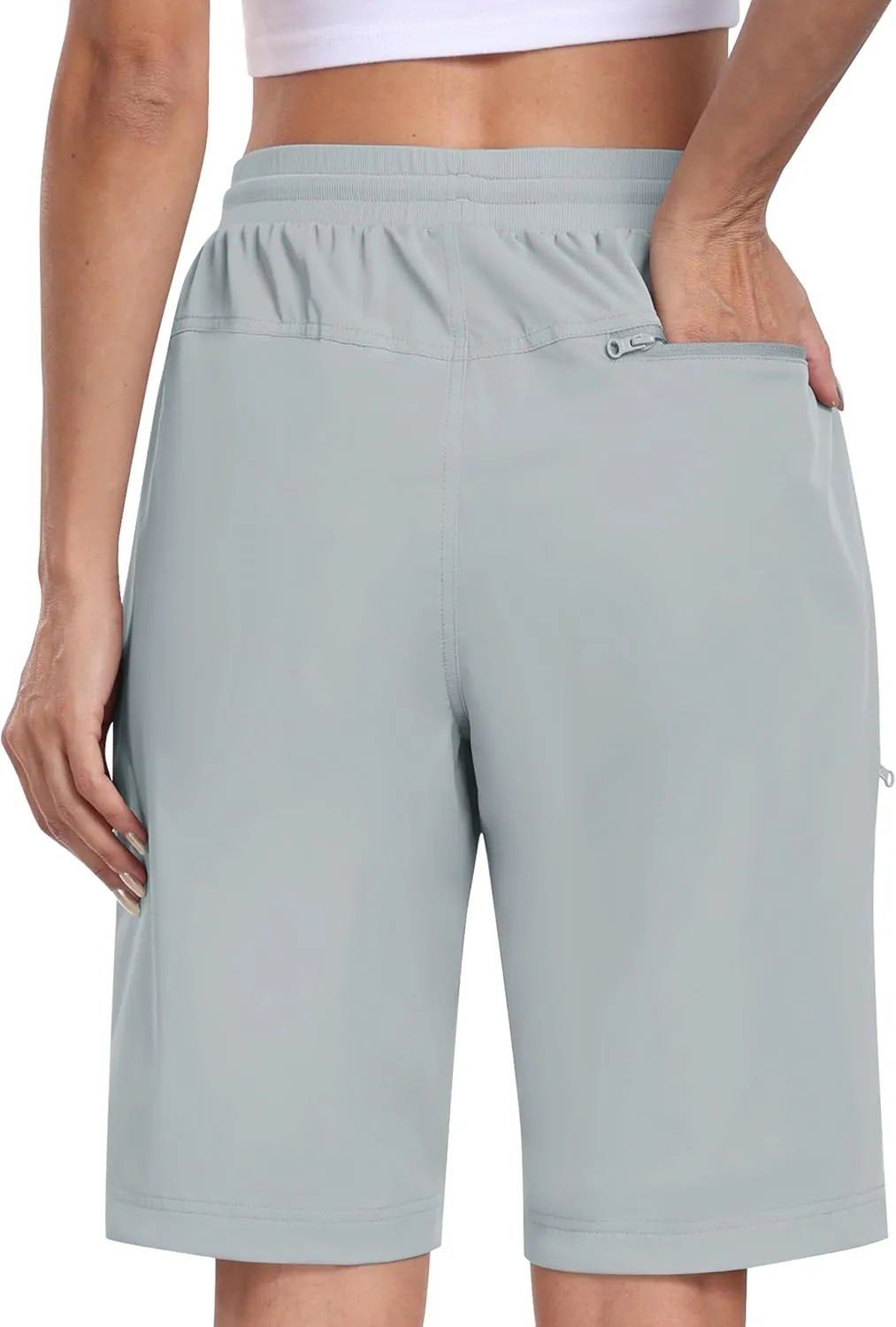 MoFiz Womens 10" Long Shorts for Women Knee Length Quick Dry Women Hiking Cargo Shorts Athletic Travel Golf with Zip Pockets