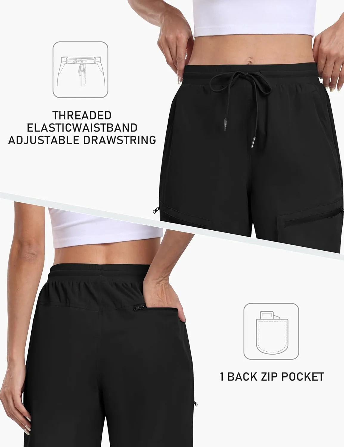 MoFiz Womens 10" Long Shorts for Women Knee Length Quick Dry Women Hiking Cargo Shorts Athletic Travel Golf with Zip Pockets