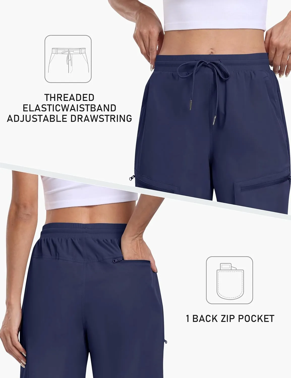 MoFiz Womens 10" Long Shorts for Women Knee Length Quick Dry Women Hiking Cargo Shorts Athletic Travel Golf with Zip Pockets