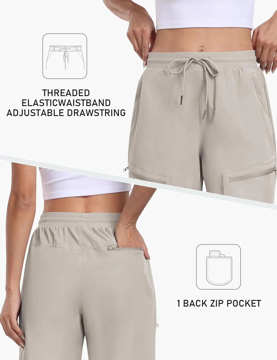 MoFiz Womens 10" Long Shorts for Women Knee Length Quick Dry Women Hiking Cargo Shorts Athletic Travel Golf with Zip Pockets