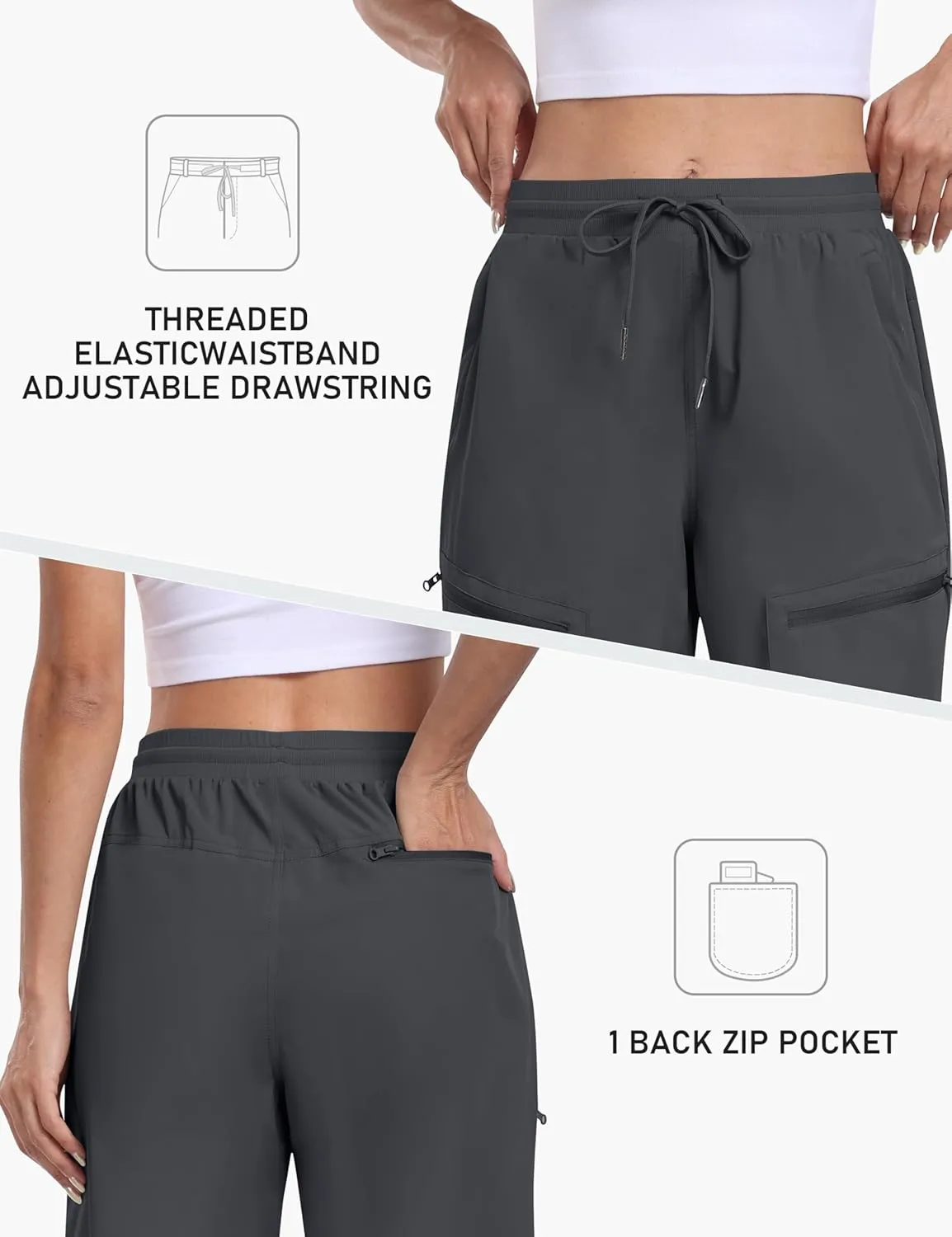 MoFiz Womens 10" Long Shorts for Women Knee Length Quick Dry Women Hiking Cargo Shorts Athletic Travel Golf with Zip Pockets