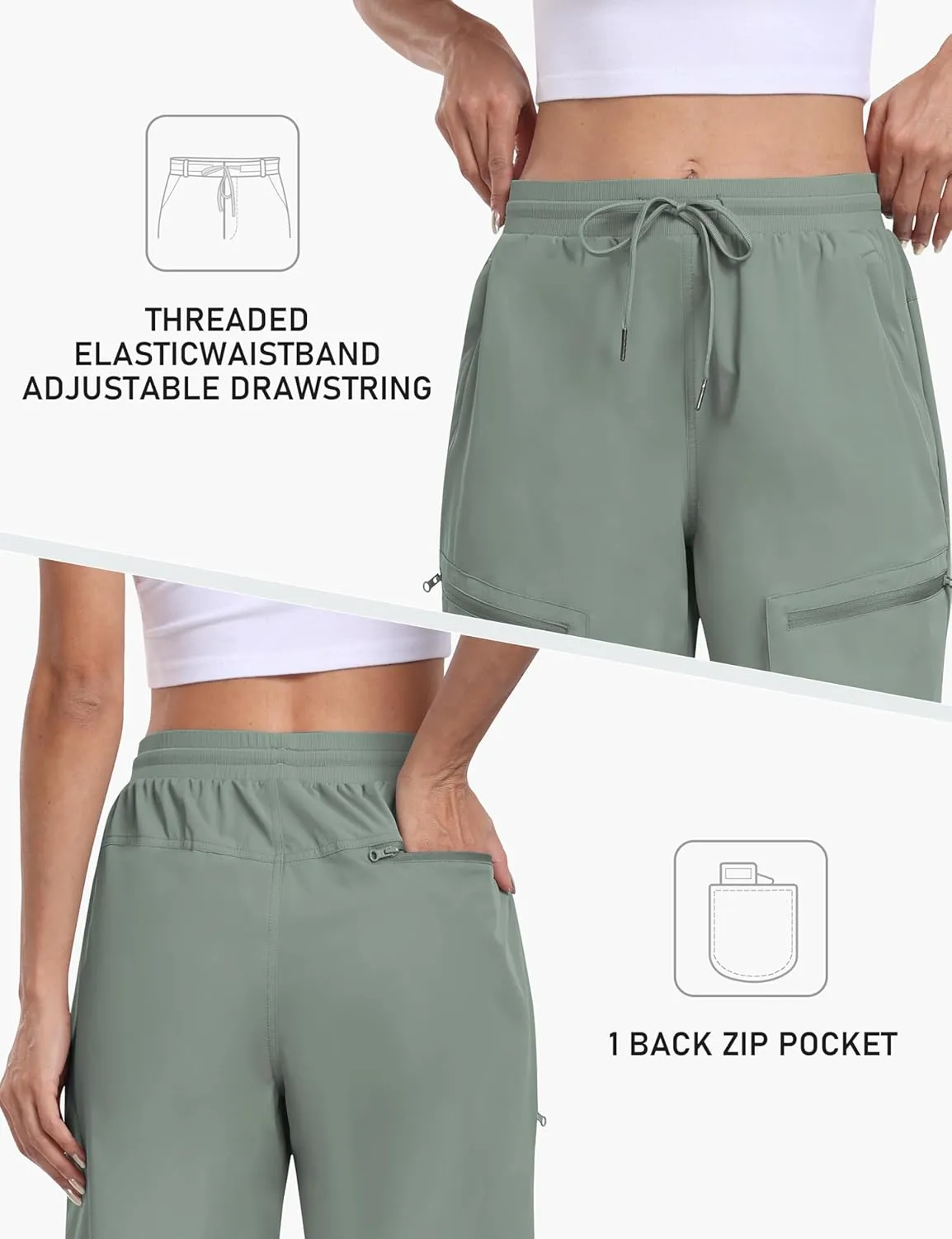 MoFiz Womens 10" Long Shorts for Women Knee Length Quick Dry Women Hiking Cargo Shorts Athletic Travel Golf with Zip Pockets