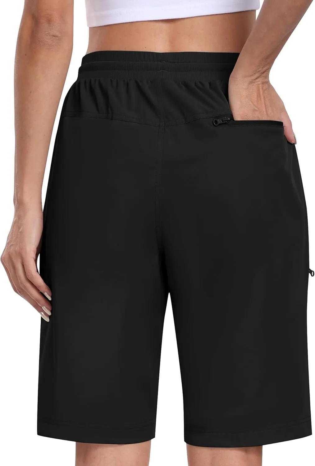 MoFiz Womens 10" Long Shorts for Women Knee Length Quick Dry Women Hiking Cargo Shorts Athletic Travel Golf with Zip Pockets