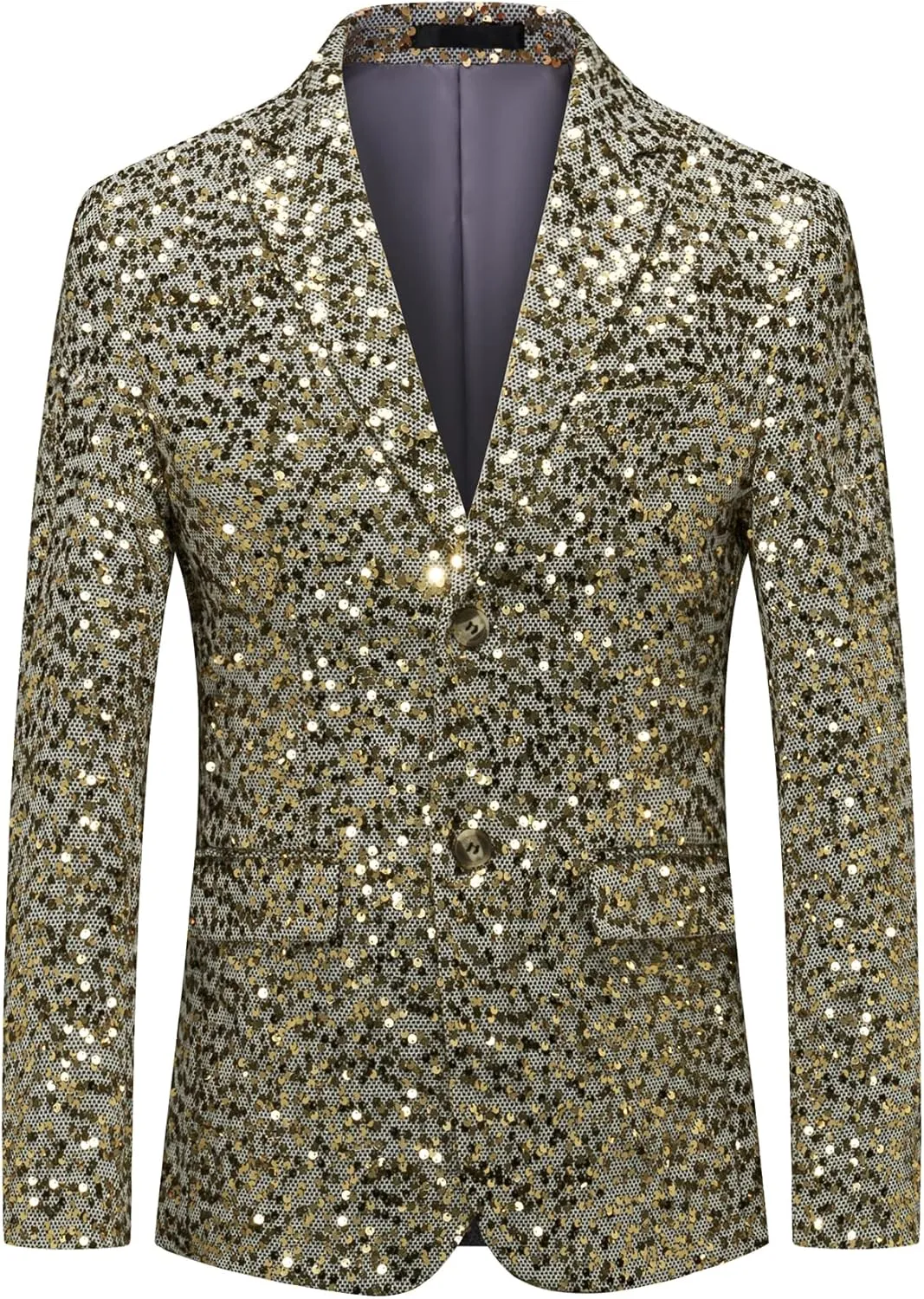 MOGU Mens Sequin Blazer Slim Fit Shiny Gold Silver Dress Suit Jacket Tuxedo Sport Coats for Prom Party Dinner