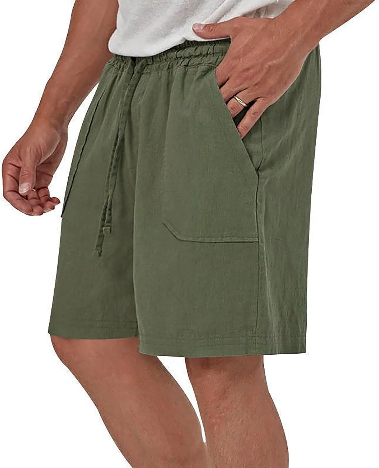 Muscularfit Cargo Shorts for Men Relaxed Fit Shorts with Pockets Summer Fashion Linen Cotton Shorts Stretch Athletic Shorts