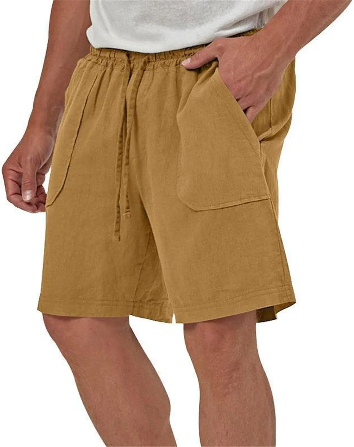 Muscularfit Cargo Shorts for Men Relaxed Fit Shorts with Pockets Summer Fashion Linen Cotton Shorts Stretch Athletic Shorts