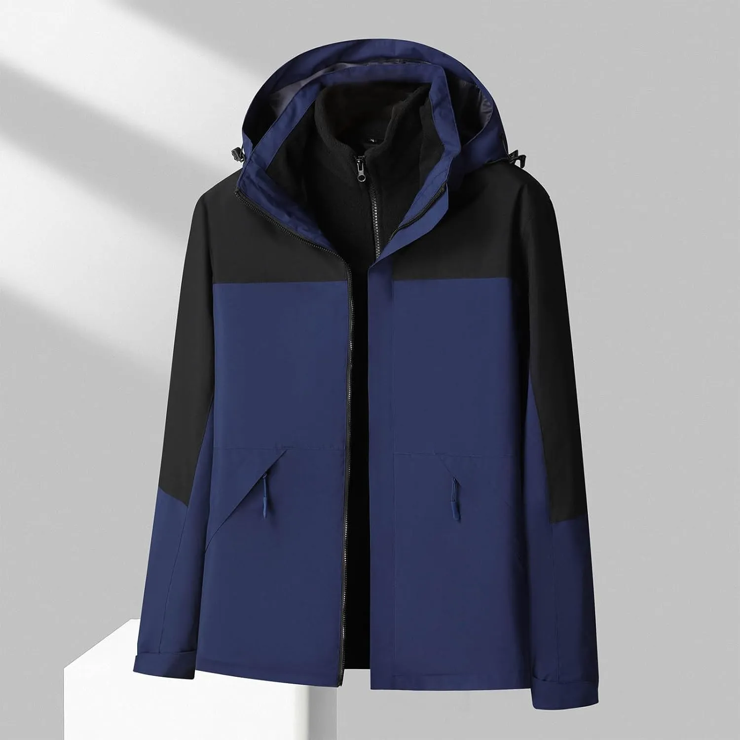 Muscularfit Men's Lightweight Waterproof Hooded Rain Jacket Breathable Raincoat Shell Jacket Outdoor Fashion Mountain Hiking