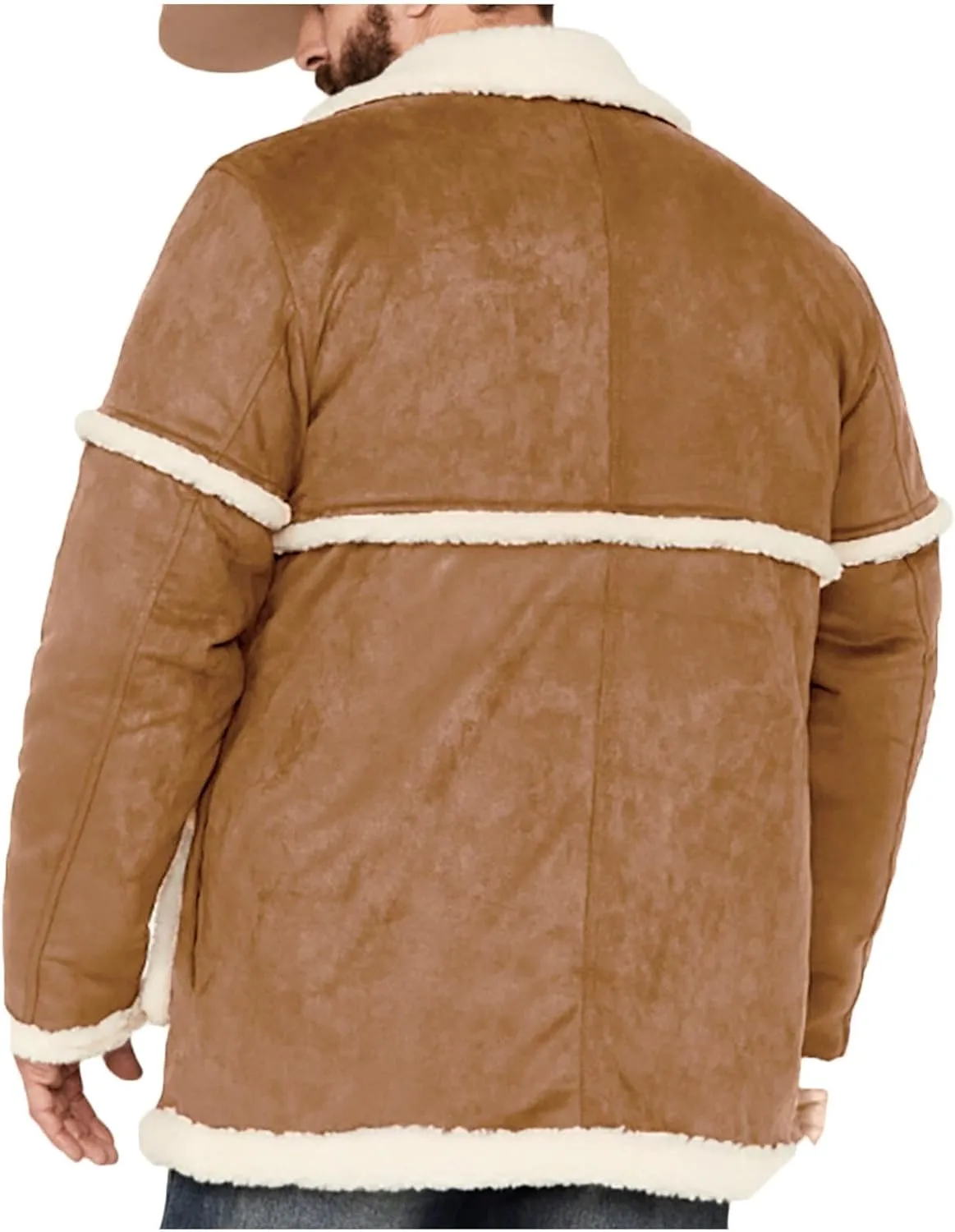 Muscularfit Mens Shearling Leather Coat Vintage Long Sleeve Faux Suede Sherpa Lined Sheepskin Pea Jackets Collar Outwear Coat