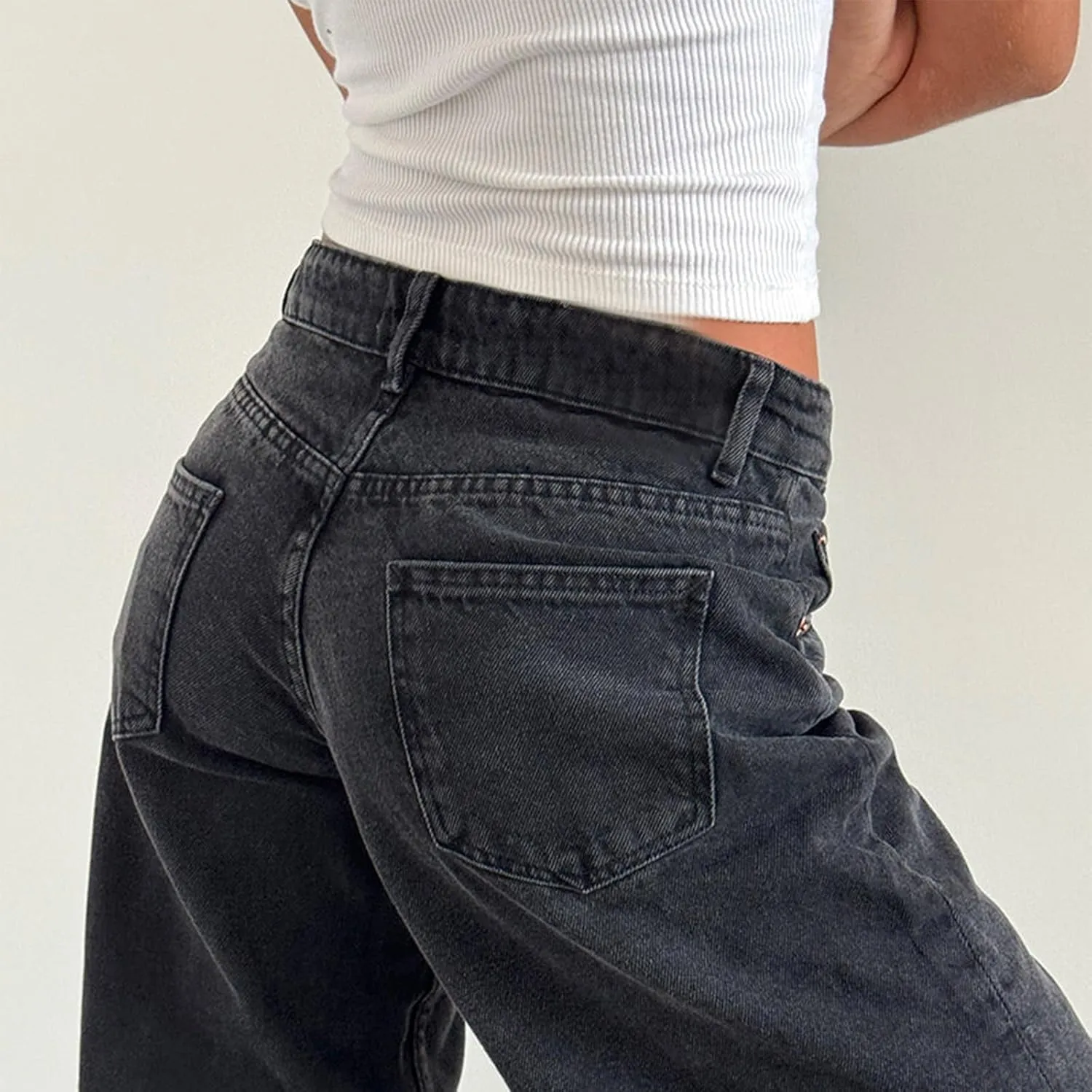 Mxiqqpltky Low Rise Jeans for Women Mom Jeans Wide Straight Leg Baggy Jeans Y2k Vintage Boyfriend Denim Pants Streetwear