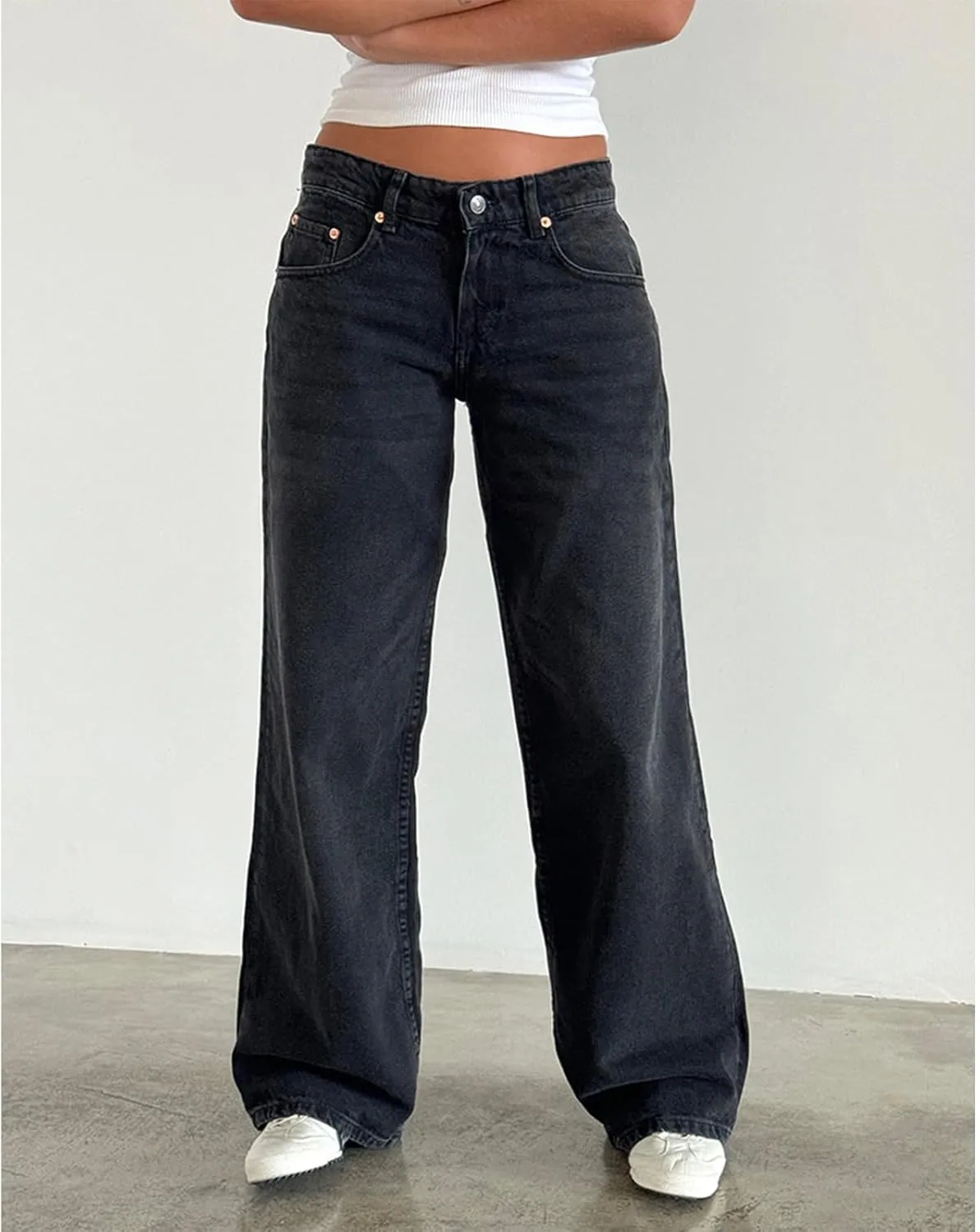 Mxiqqpltky Low Rise Jeans for Women Mom Jeans Wide Straight Leg Baggy Jeans Y2k Vintage Boyfriend Denim Pants Streetwear