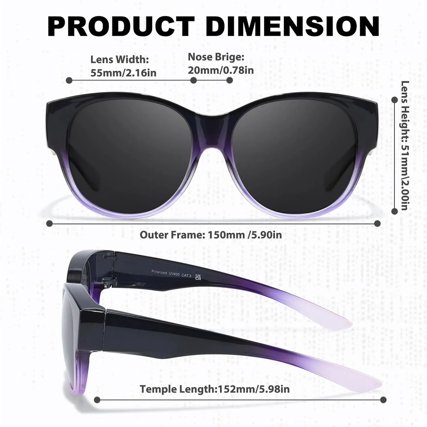 Myiaur Polarized Fit Over Glasses Sunglasses for Women, Trendy Wear Over Glasses for Driving with UV400 Protection