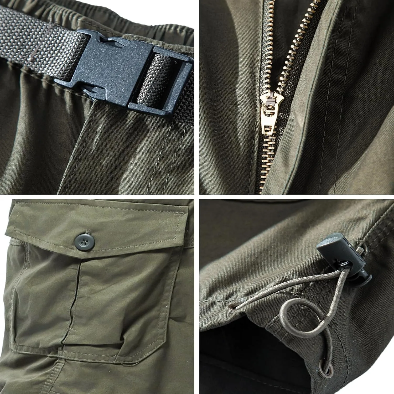 Mylldey Men's Cargo Shorts 3/4 Relaxed Fit Mens Running Shorts 7 Pockets Elastic Waist Cotton Hiking Shorts