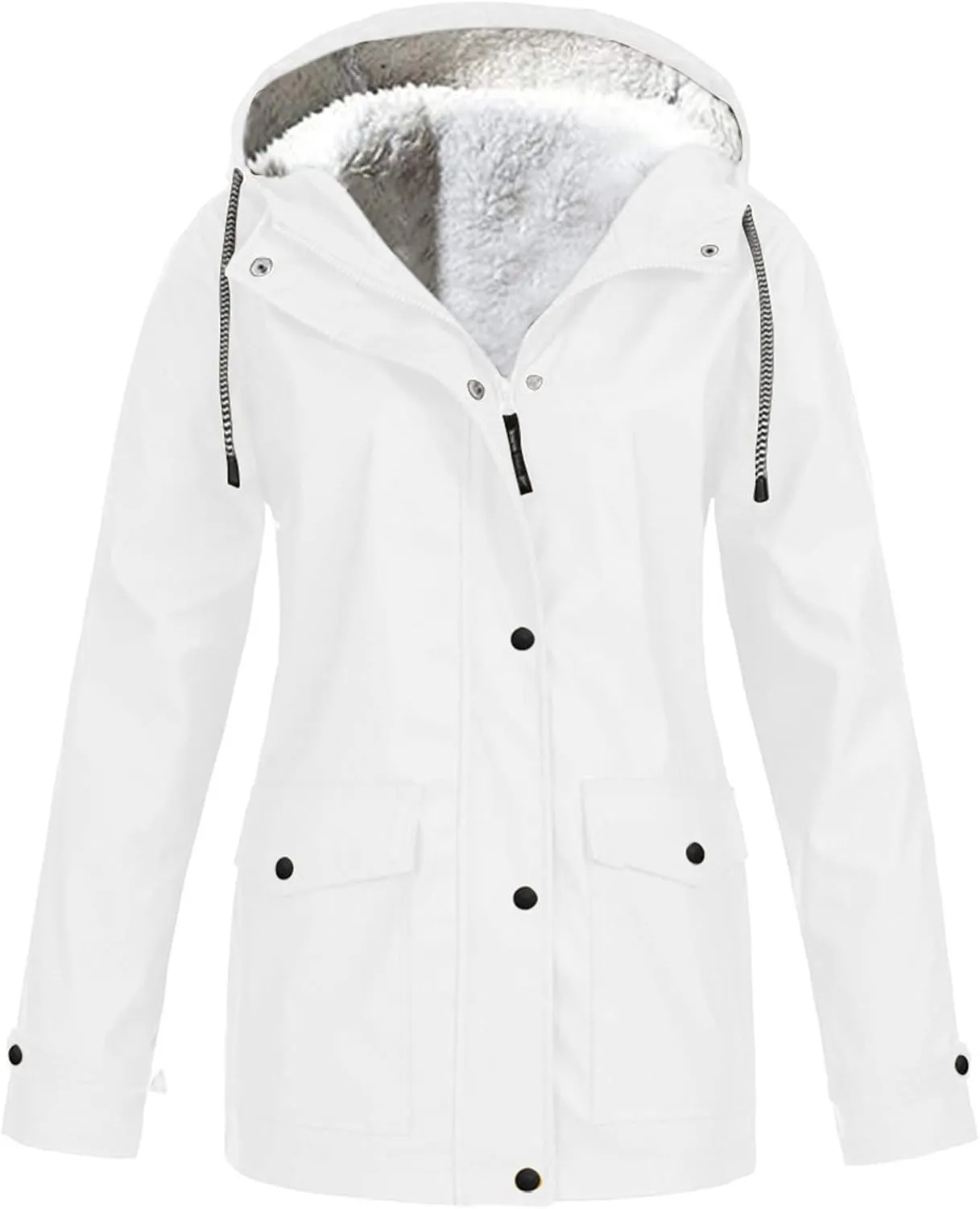 NATHGAM Womens Hooded Rain Jackets Fleece Lined Waterproof Lightweight Rain Coats Winter Warm Plus Size Outdoor Trench Coat