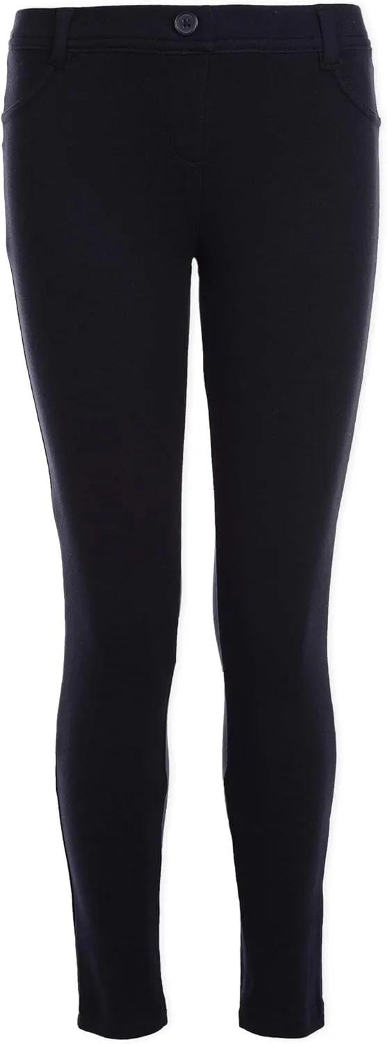 Nautica Girls' School Uniform Interlock Skinny Leg Jegging, Elasticized Waistband with Faux Button Closure, Stretch Material