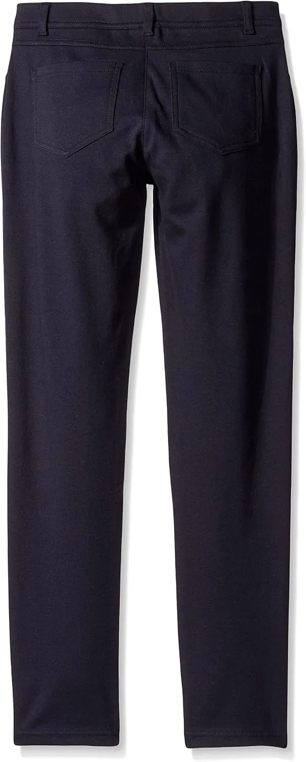 Nautica Girls' School Uniform Interlock Skinny Leg Jegging, Elasticized Waistband with Faux Button Closure, Stretch Material