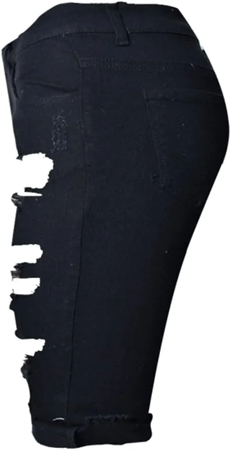 olrain Womens High Waist Ripped Hole Washed Distressed Short Jeans