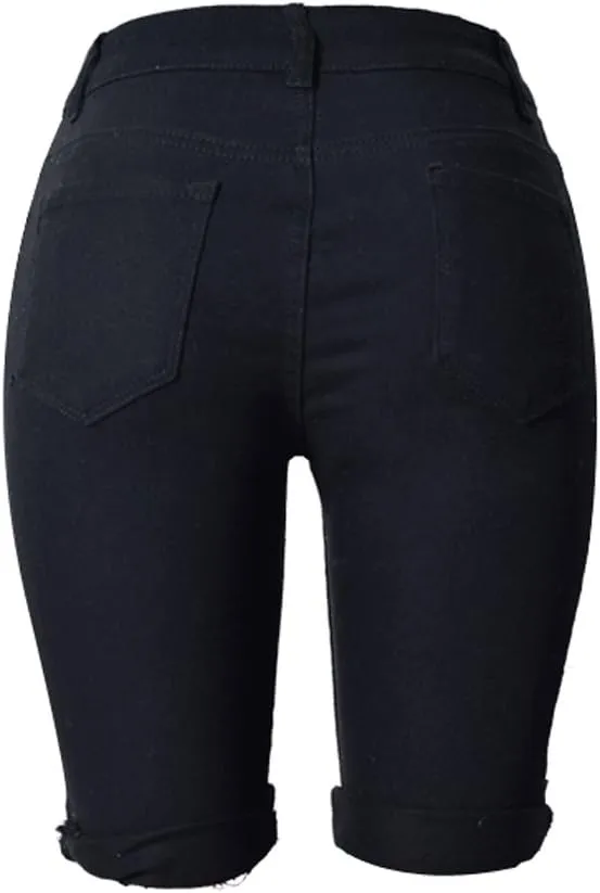 olrain Womens High Waist Ripped Hole Washed Distressed Short Jeans
