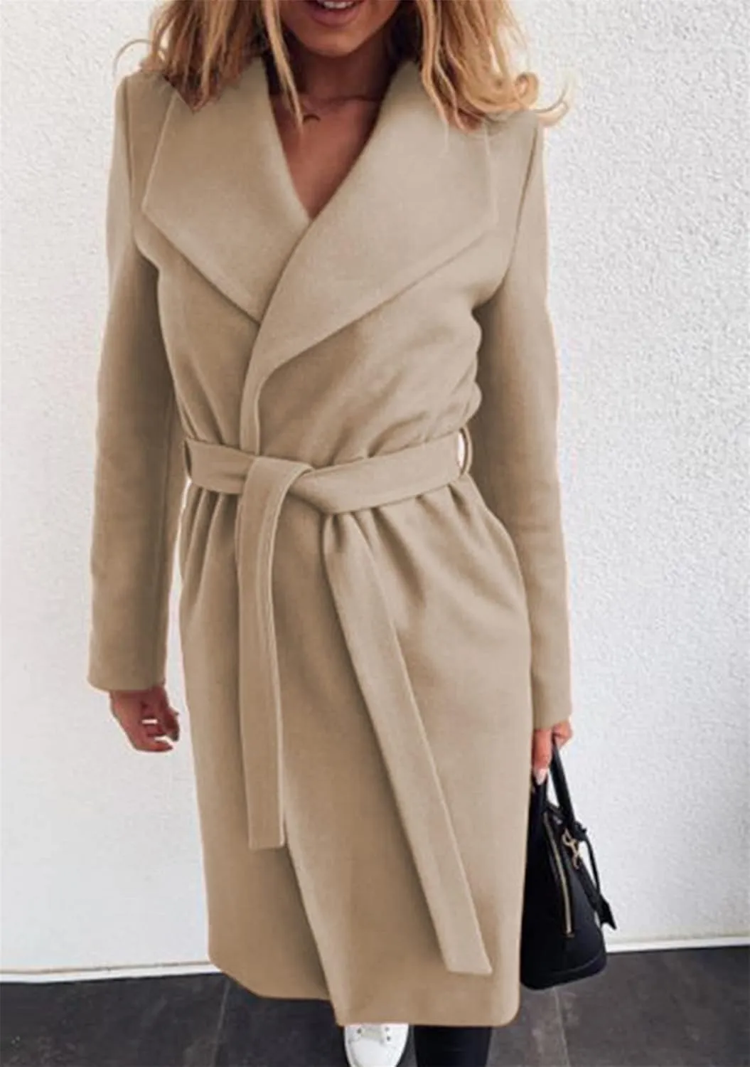 OMZIN Womens Long Sleeve Open Front Cardigan Lightweight Thick Mid-length Coats Plus Size Solid Color Coat
