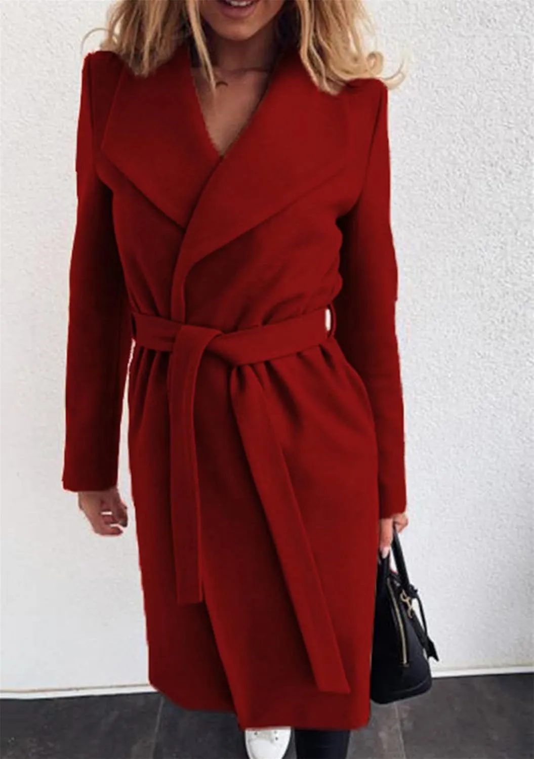 OMZIN Womens Long Sleeve Open Front Cardigan Lightweight Thick Mid-length Coats Plus Size Solid Color Coat