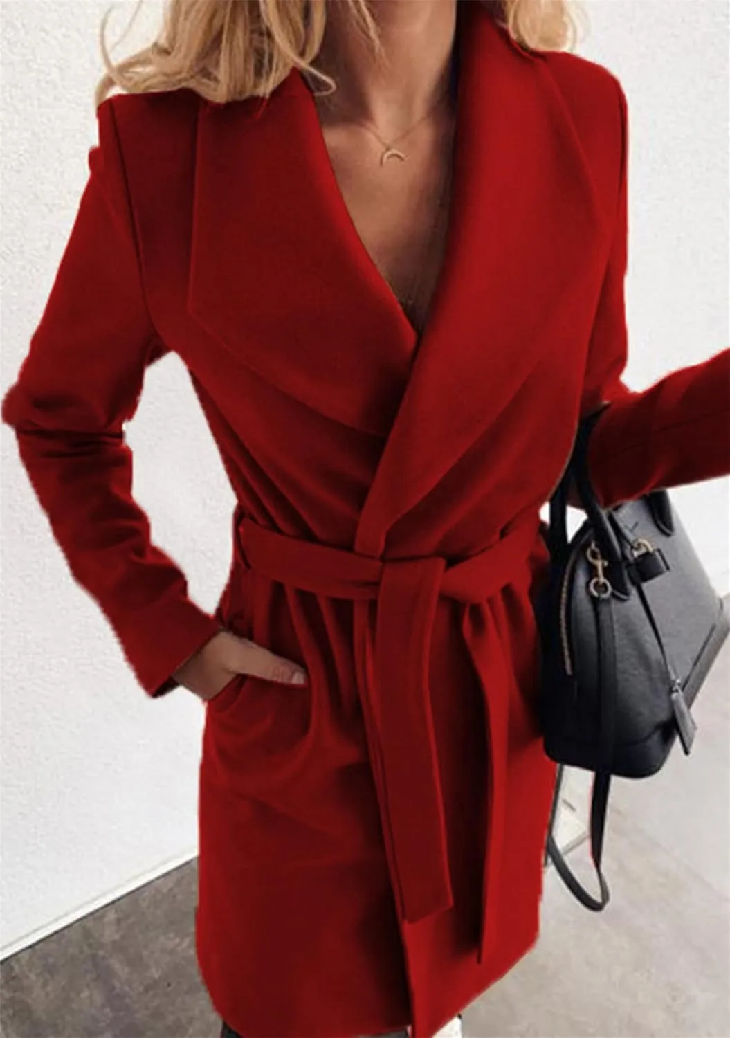 OMZIN Womens Long Sleeve Open Front Cardigan Lightweight Thick Mid-length Coats Plus Size Solid Color Coat