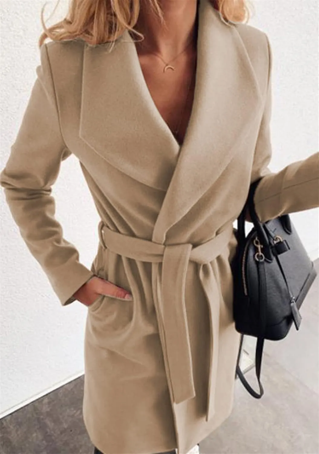 OMZIN Womens Long Sleeve Open Front Cardigan Lightweight Thick Mid-length Coats Plus Size Solid Color Coat