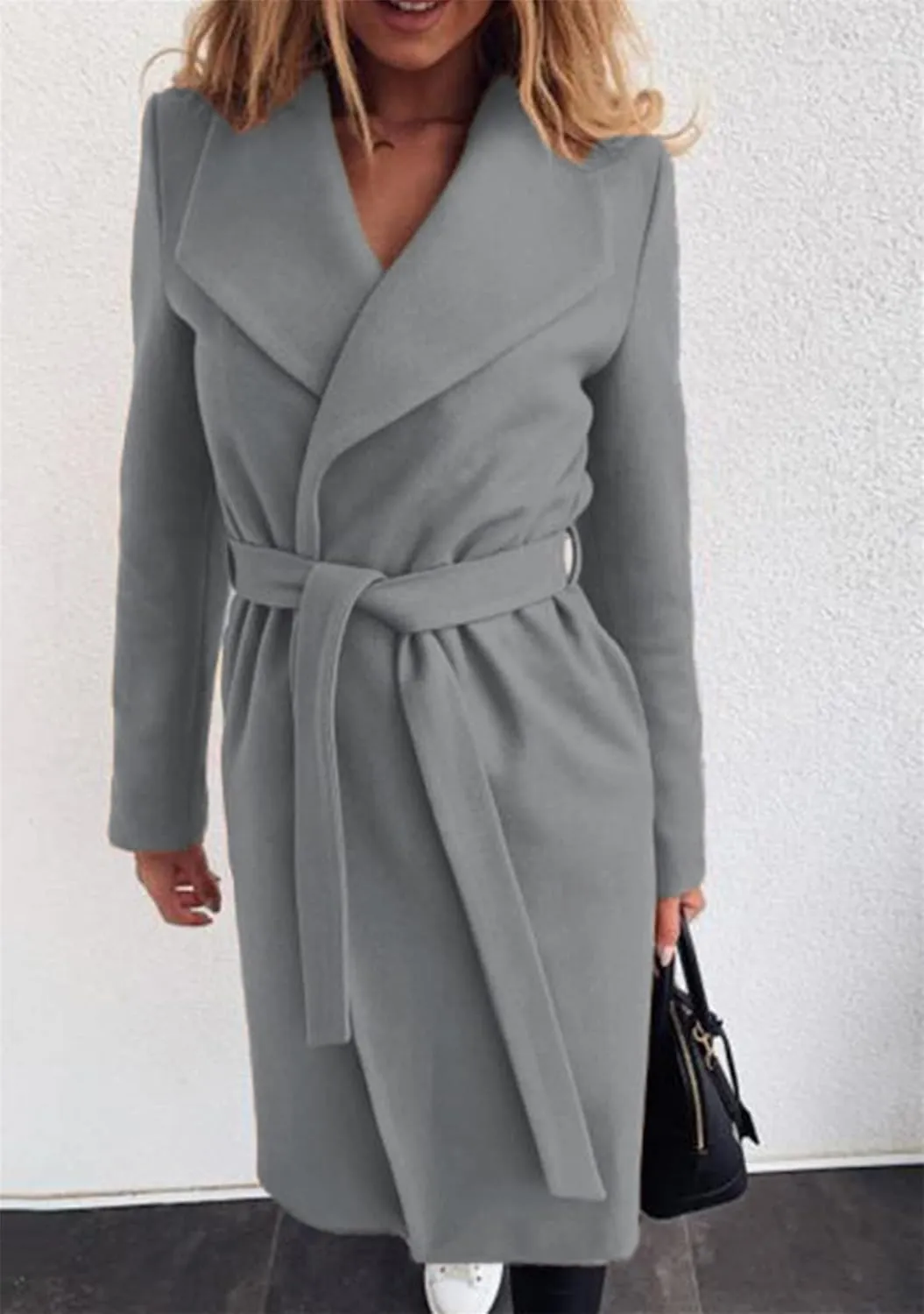 OMZIN Womens Long Sleeve Open Front Cardigan Lightweight Thick Mid-length Coats Plus Size Solid Color Coat