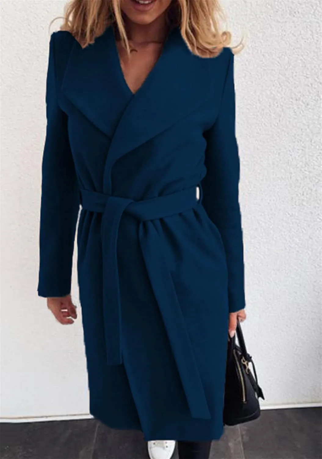 OMZIN Womens Long Sleeve Open Front Cardigan Lightweight Thick Mid-length Coats Plus Size Solid Color Coat