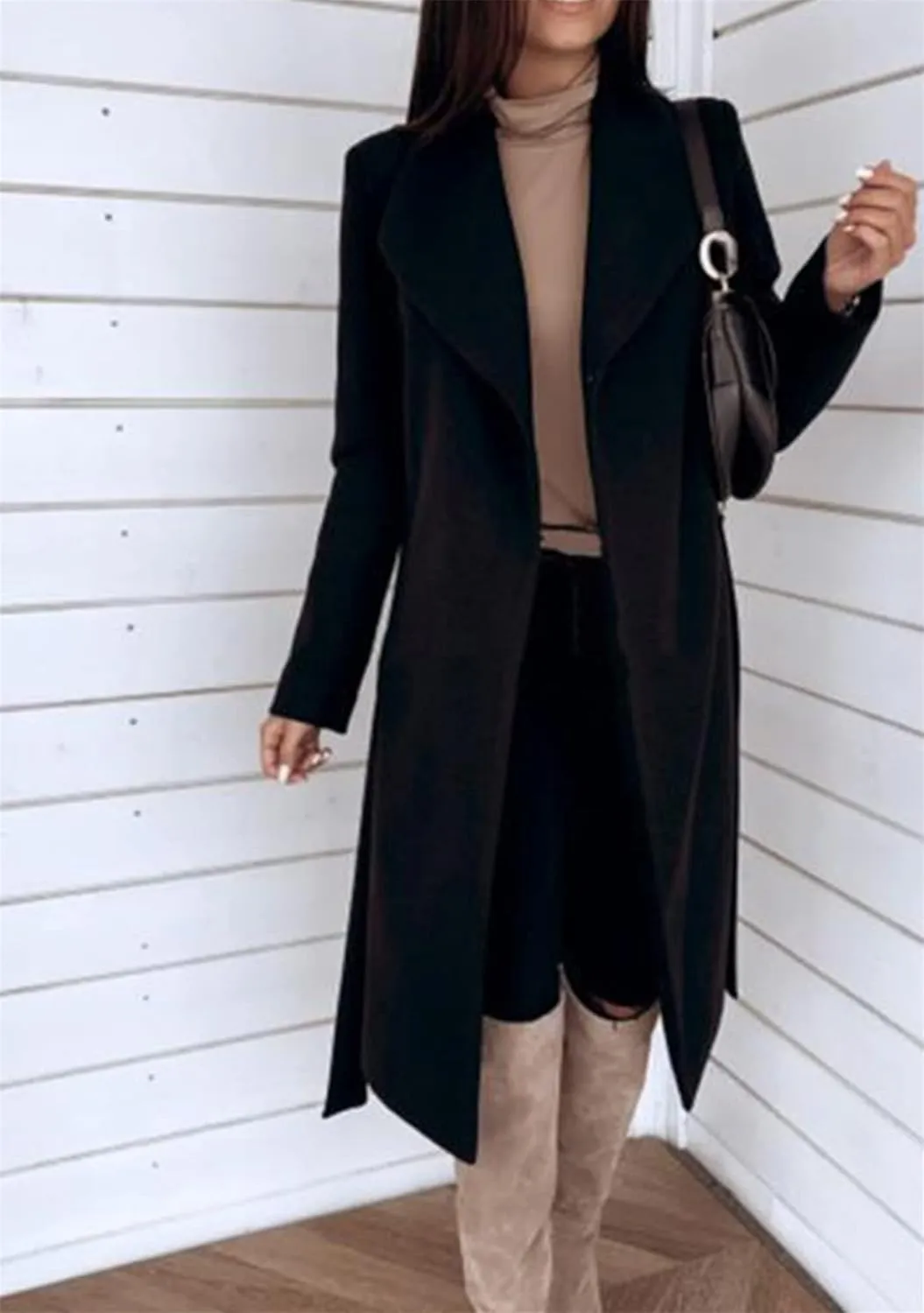OMZIN Womens Long Sleeve Open Front Cardigan Lightweight Thick Mid-length Coats Plus Size Solid Color Coat