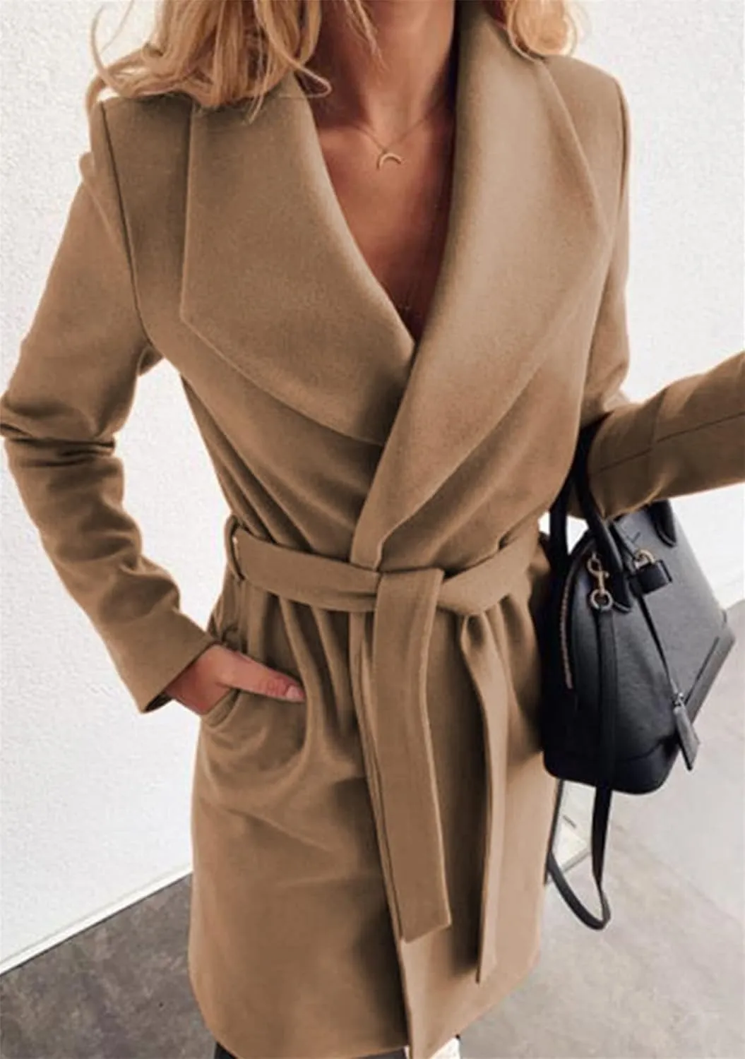 OMZIN Womens Long Sleeve Open Front Cardigan Lightweight Thick Mid-length Coats Plus Size Solid Color Coat