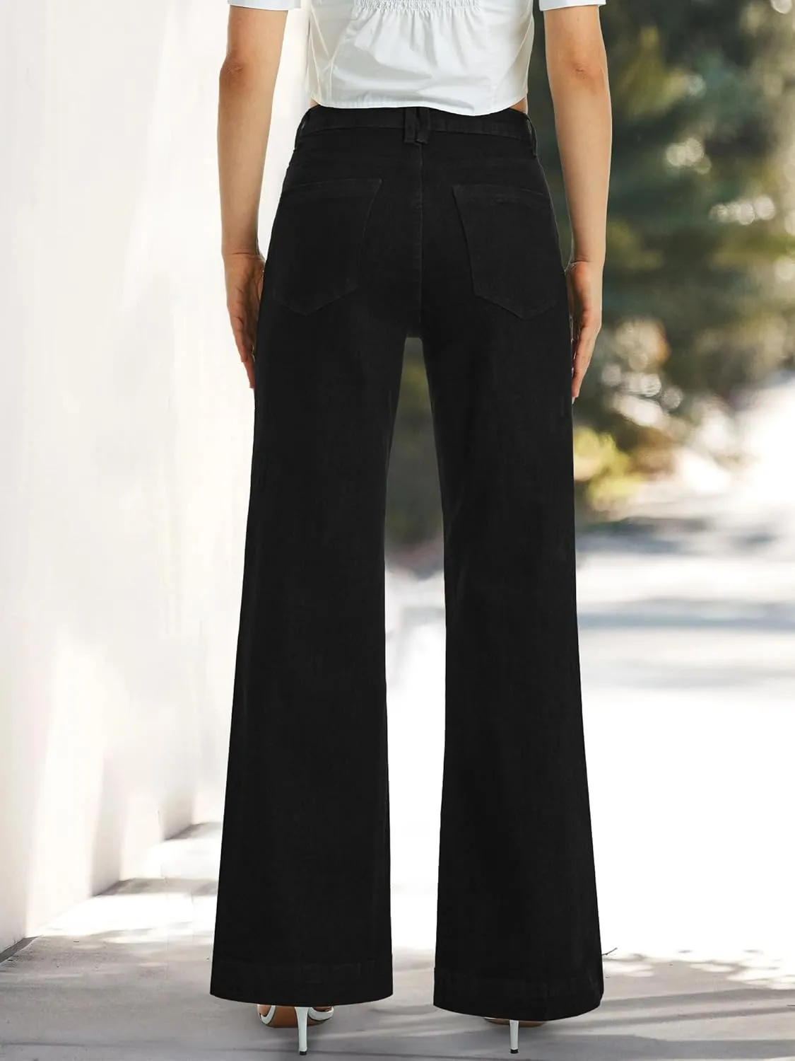 ONESO Flare Jeans for Women High Waist Wide Leg Womens Jeans Stretch Tummy Control Baggy Denim Pants Inseam 30"