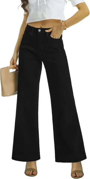 ONESO Flare Jeans for Women High Waist Wide Leg Womens Jeans Stretch Tummy Control Baggy Denim Pants Inseam 30"