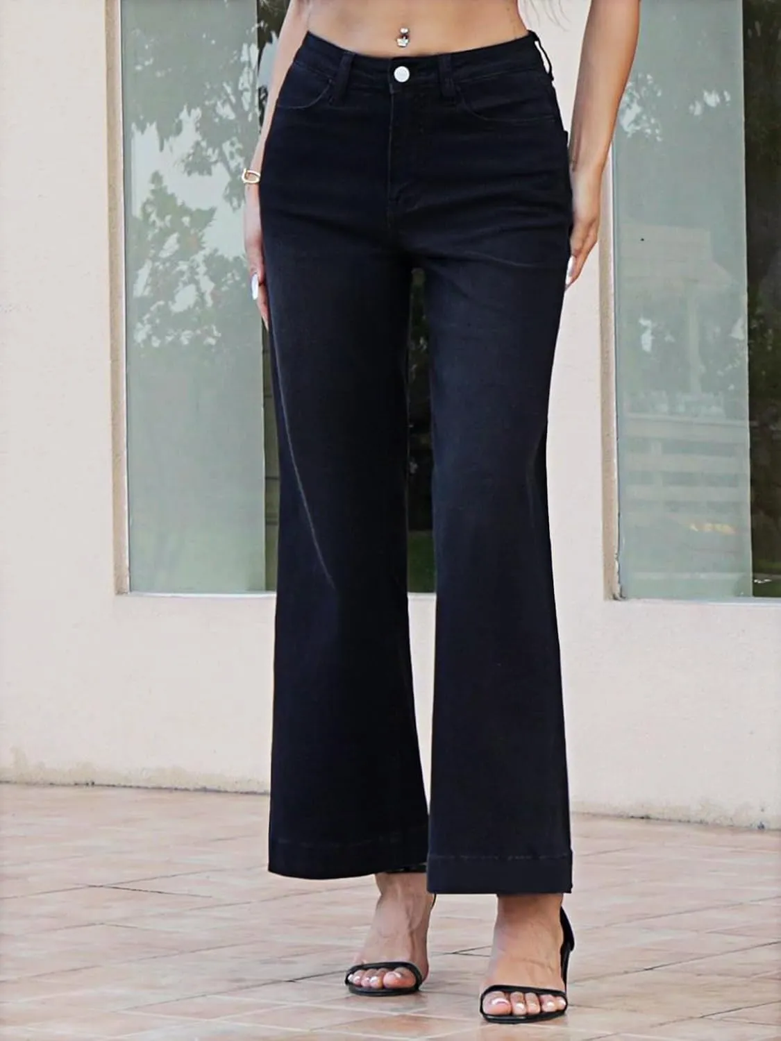 ONESO Flare Jeans for Women High Waist Wide Leg Womens Jeans Stretch Tummy Control Baggy Denim Pants Inseam 30"
