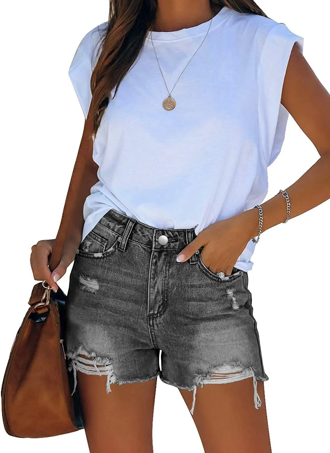 onlypuff Women's Denim Jean Short Ripped High Waist Cut Off