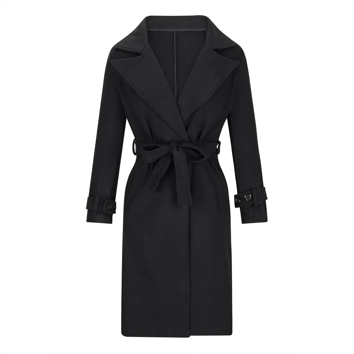 Oplxuo Women Classic Fall Winter Coats Notch Lapel Long Sleeve Belted Peacoat Wool Blend Trench Coats Long Jacket Outwear