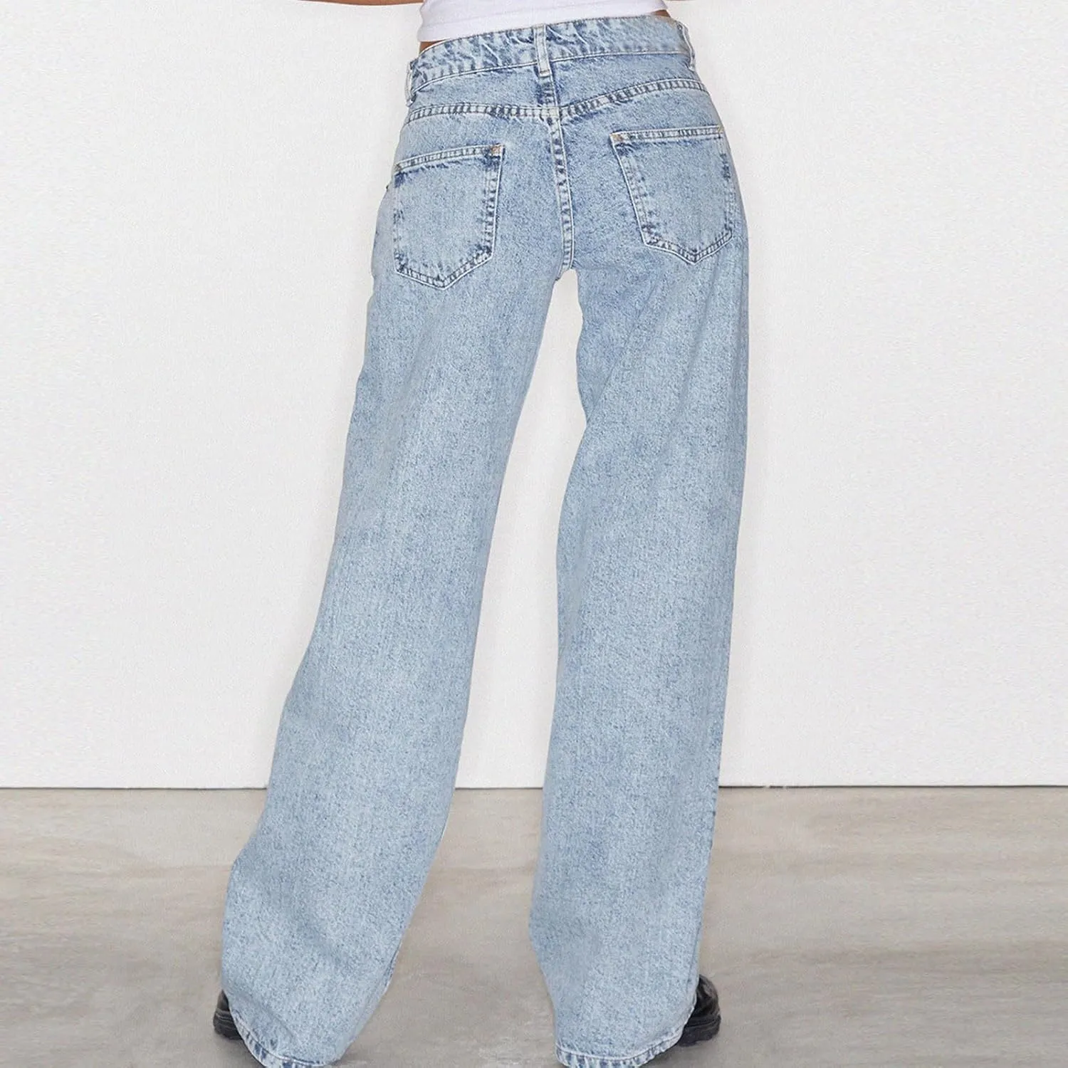 Oplxuo Womens Jeans High Waisted Straight Leg Baggy Boyfriend Jeans for Women Trendy Stretch Denim Pants with Pockets
