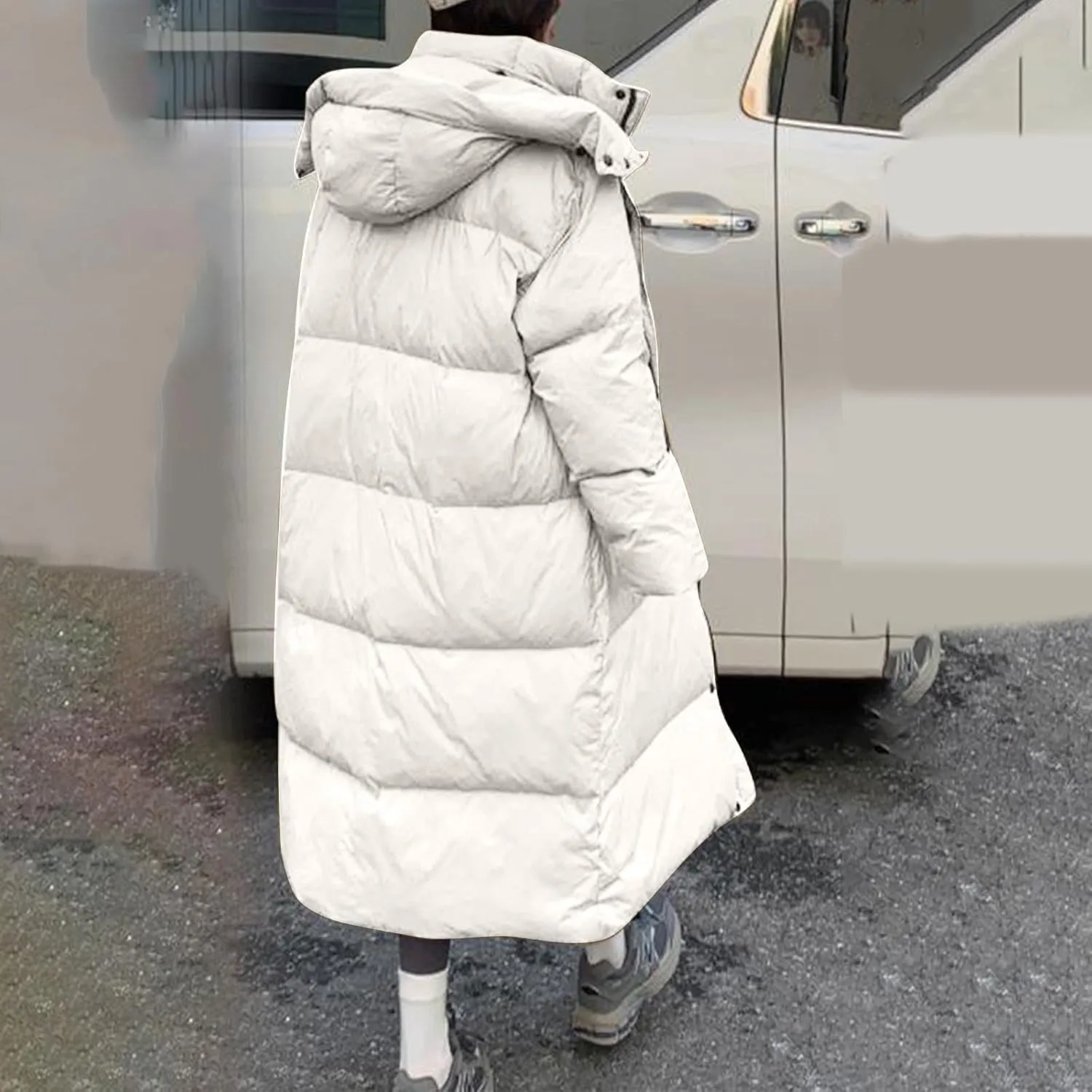 Oplxuo Women's Long Winter Puffer Coat Waterproof Warm Maxi Down Jacket Stand Collar Hood Parka Outerwear with Pockets