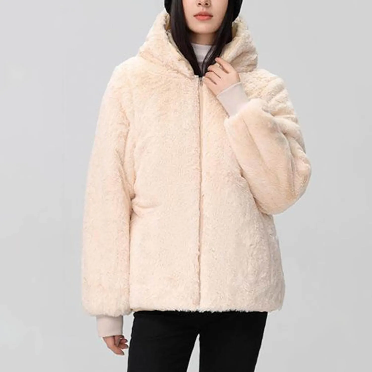 Oplxuo Womens Winter Coats Warm Sherpa Lined Parkas Jacket Thickened Windproof Outerwear with Fur Hood Puffer Down Jacket