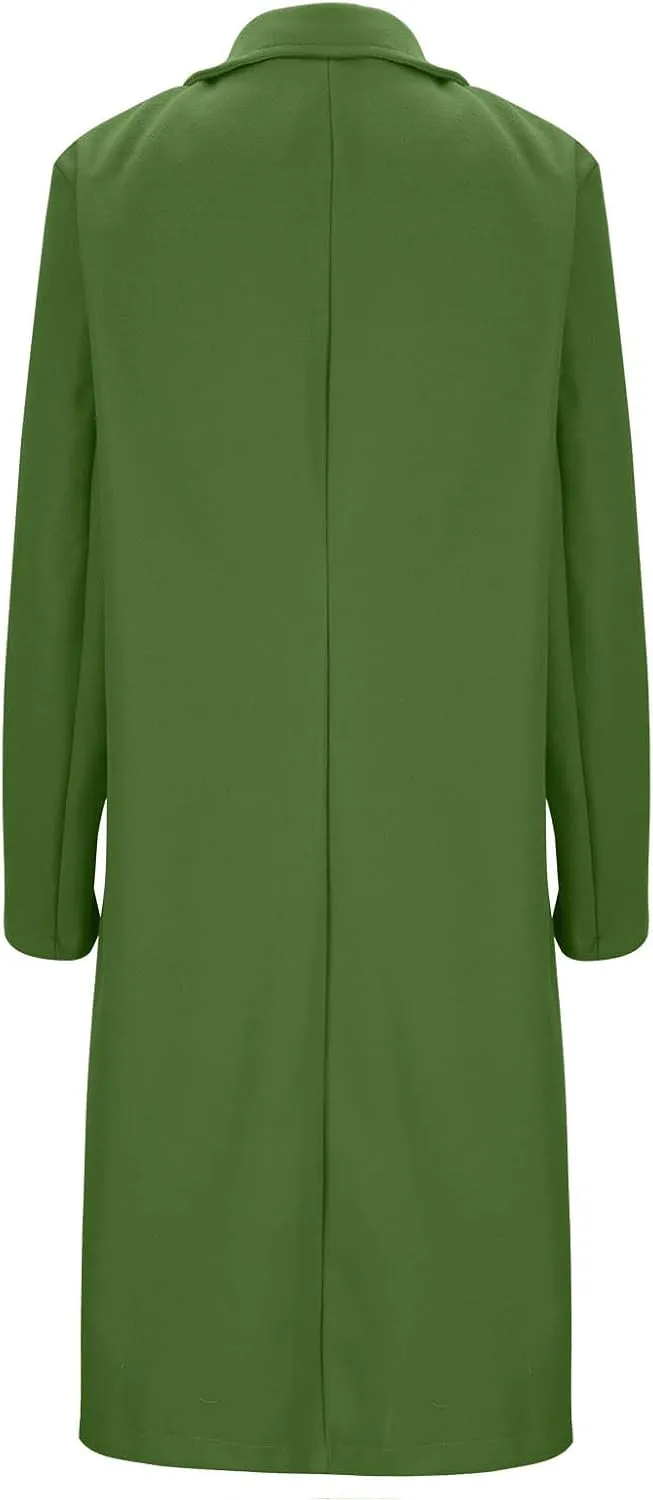Oplxuo Women's Wool Blend Mid Long Pea Trench Coat Notch Lapel Button Up Jacket Long Sleeve Outwear with Pockets