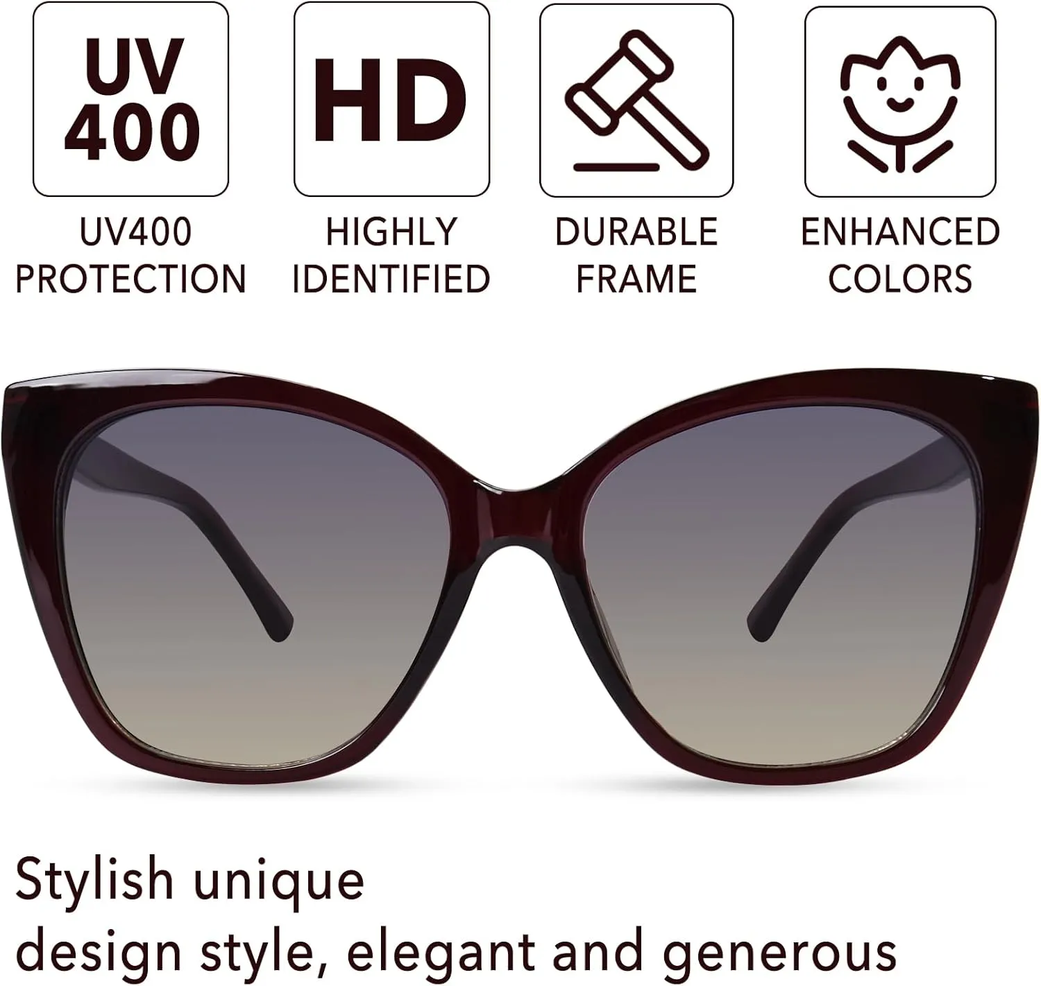 OPTOFENDY Sunglasses Womens Trendy Square Cat Eye Sun Glasses UV400 Protection, Shopping Cycling Driving