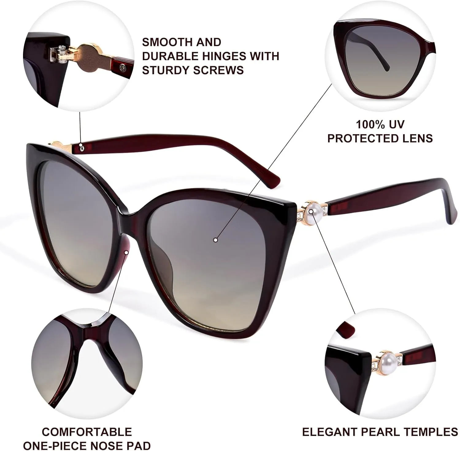 OPTOFENDY Sunglasses Womens Trendy Square Cat Eye Sun Glasses UV400 Protection, Shopping Cycling Driving