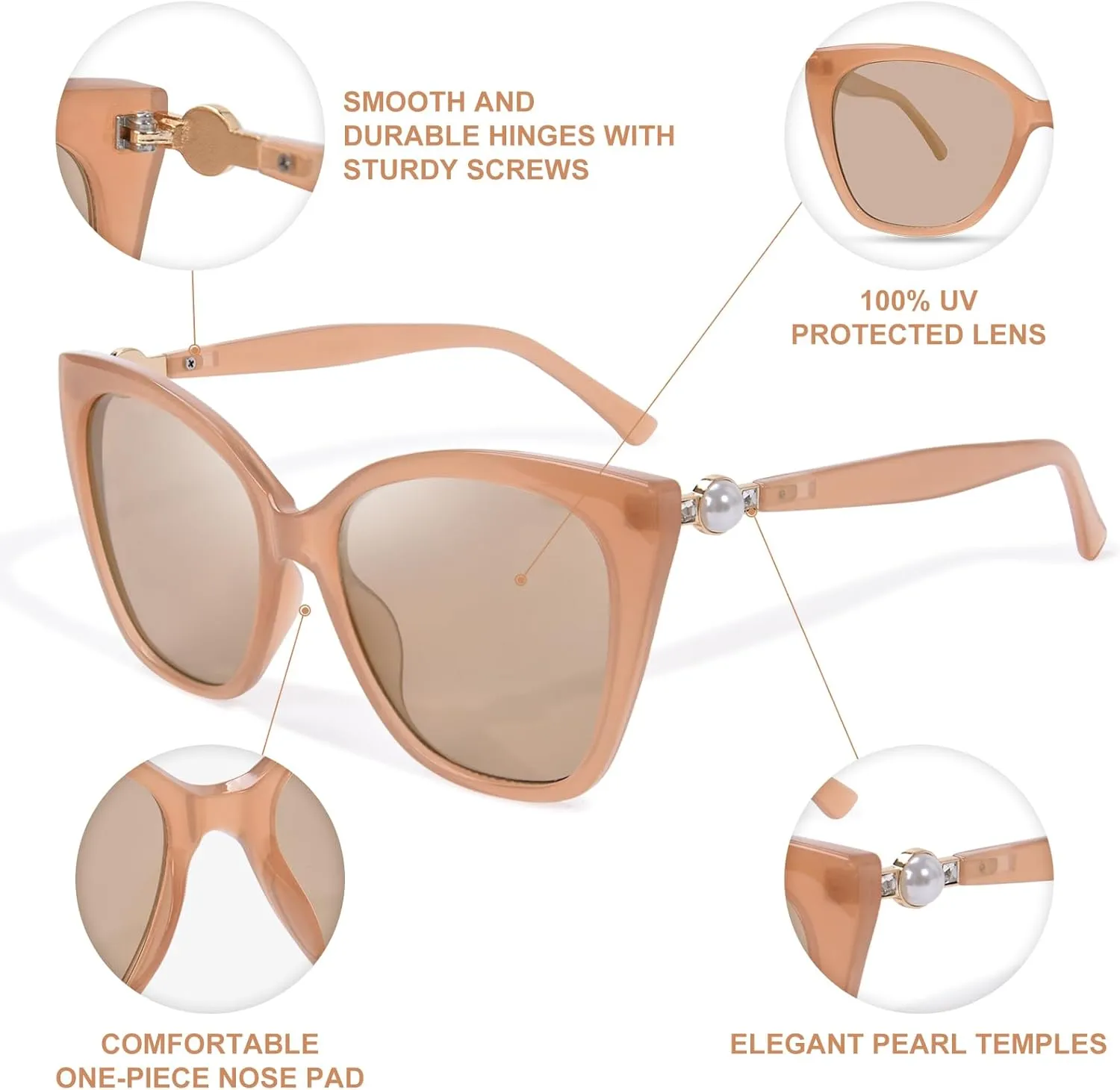 OPTOFENDY Sunglasses Womens Trendy Square Cat Eye Sun Glasses UV400 Protection, Shopping Cycling Driving
