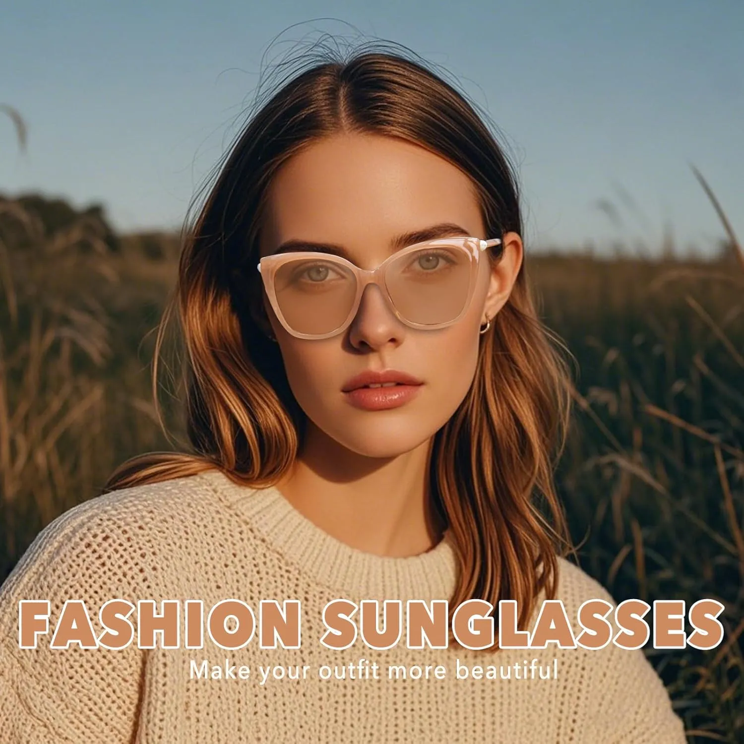 OPTOFENDY Sunglasses Womens Trendy Square Cat Eye Sun Glasses UV400 Protection, Shopping Cycling Driving